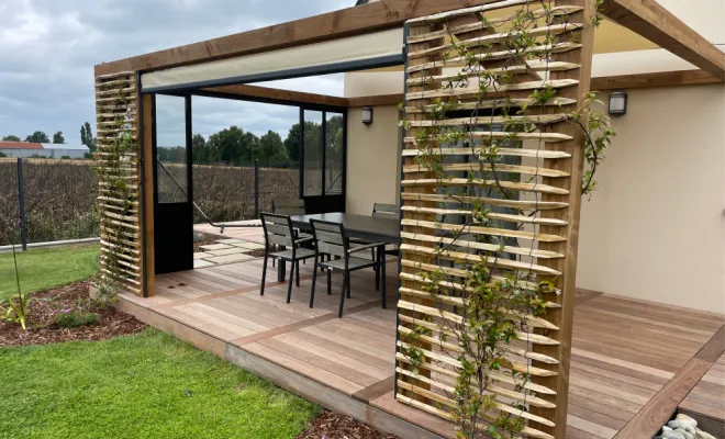 Pergola bois et voile d'ombrage
